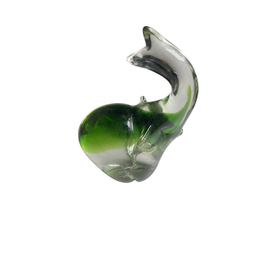 Glass Elephant Figurine Green Gradient Trunk‎ Up Collectible Art Decor